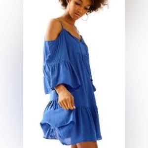 LILLY PULITZER ALANNA OPEN SHOULDER MINI DRESS BOMBER BLUE BOHO Women’s size XXS